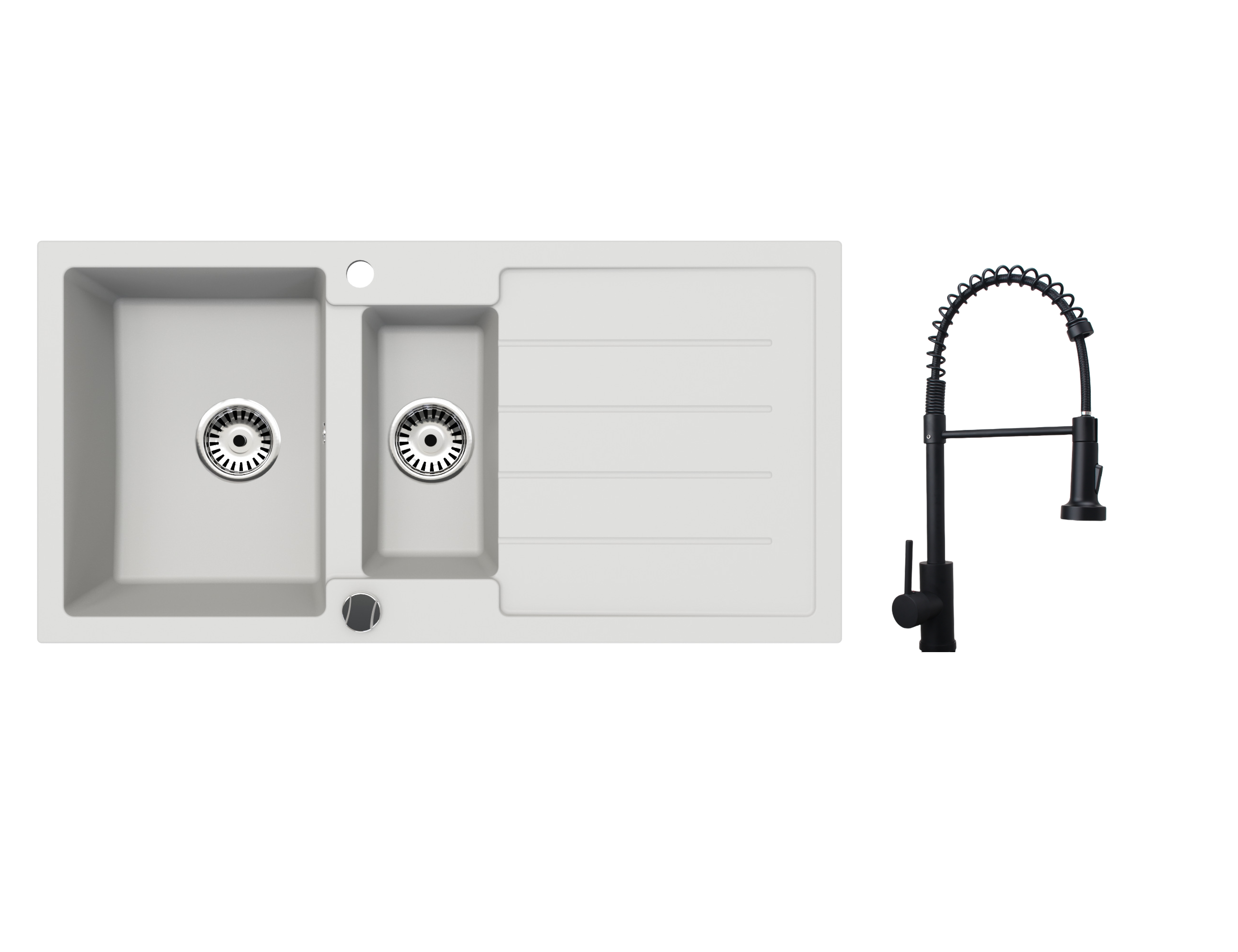 Faizee Home Granitspüle 100 × 50 cm mit 1,5 Becken – inkl. wählbarer Armatur & Siphon-Set