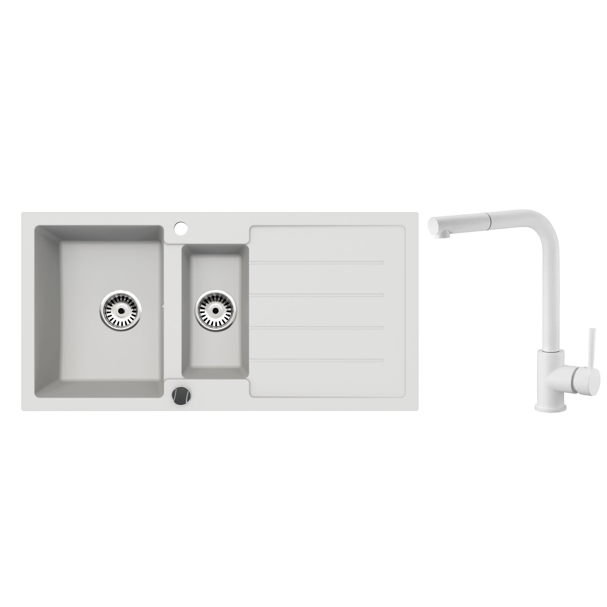 Faizee Home Granitspüle 100 × 50 cm mit 1,5 Becken – inkl. wählbarer Armatur & Siphon-Set