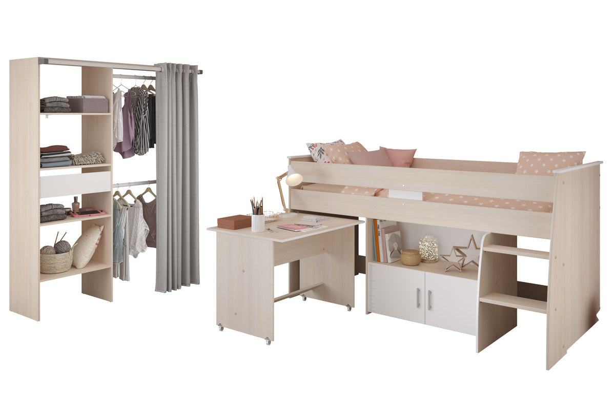 Parisot Charly 22 Jugendzimmer Set mit Hochbett, Schreibtisch, Kleiderschrank & Stauraum