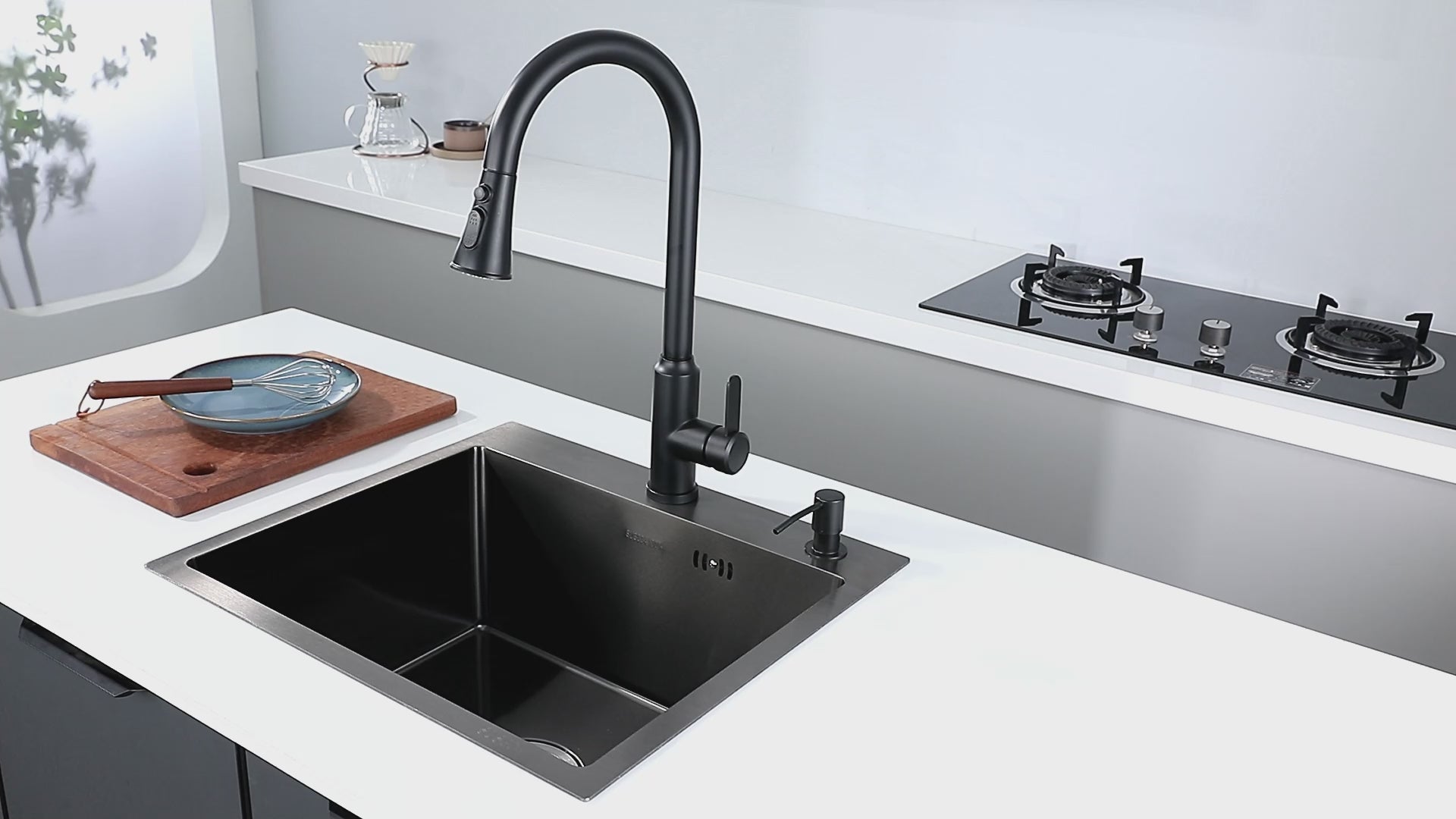 Faizee Home Edelstahlspüle Schwarz SUS304 mit Armatur Auswahl