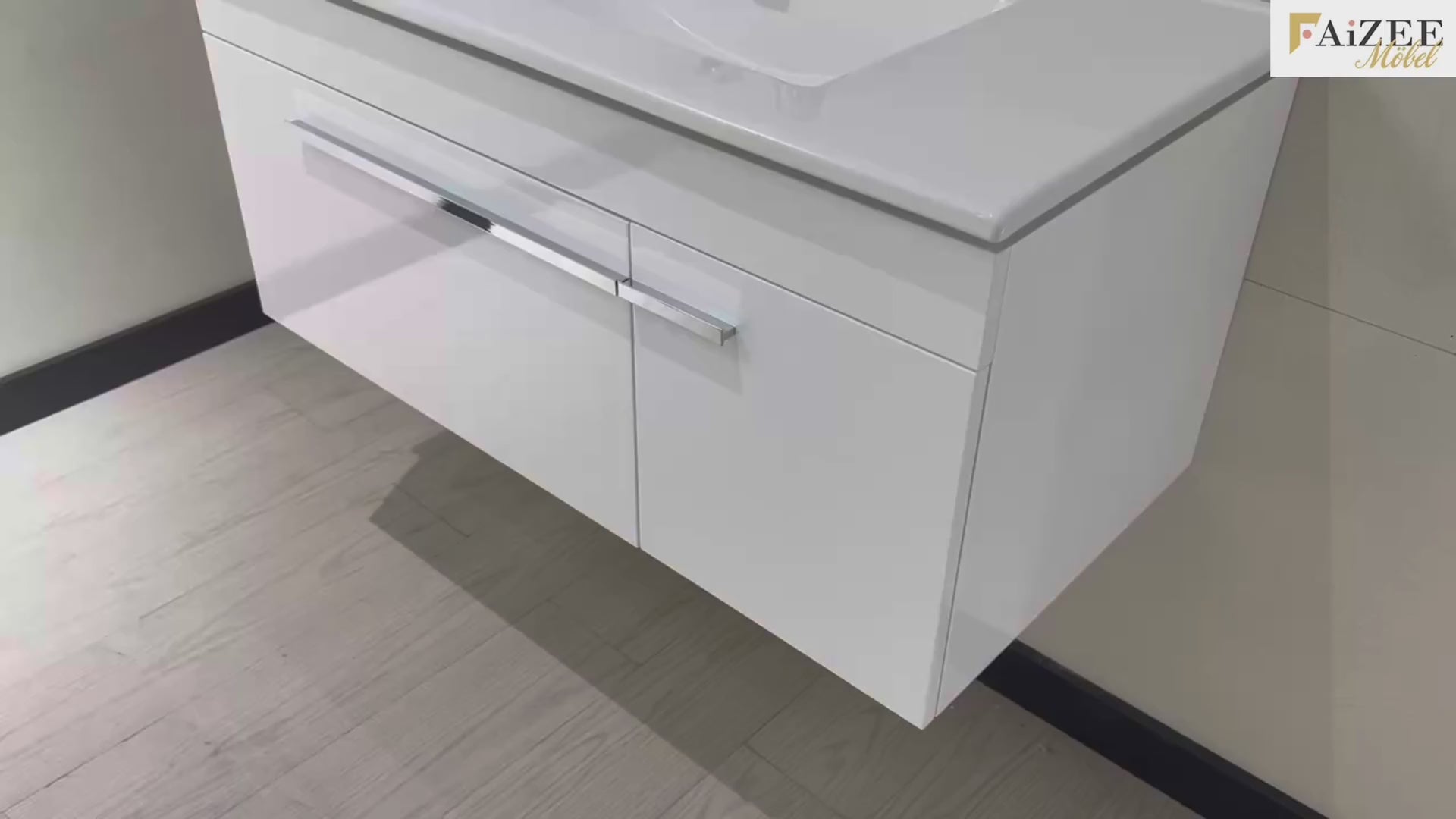 Faizee Home Badmöbelset 60 cm Hochglanz inkl. Keramik-Waschbecken, LED-Spiegel & Soft-Close