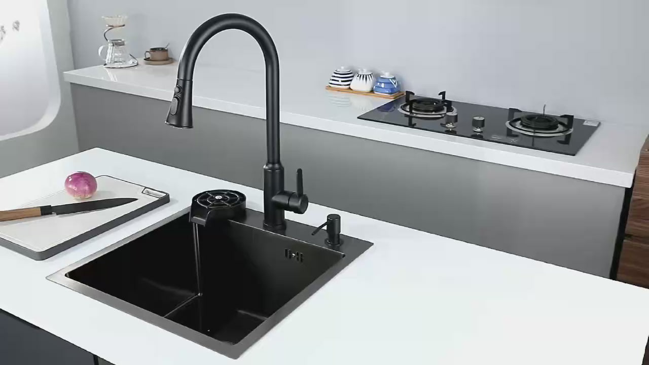 Hydro Edelstahlspüle 45x45 cm – Küchenspüle mit Glassspüler, Seifenspender & Siphon-Set | Einbauspüle Küche | Optional Wave Armatur