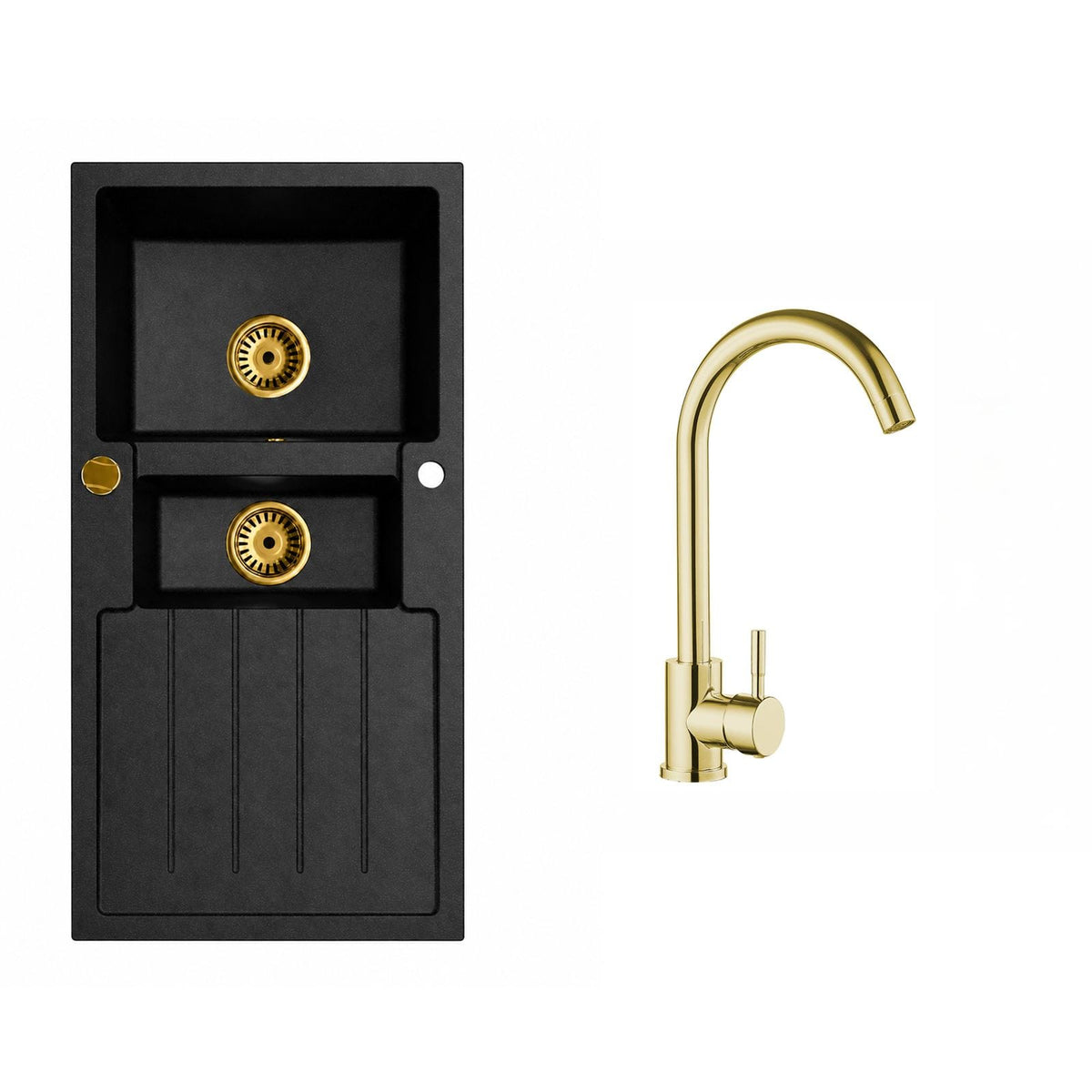 Faizee Home Granitspüle Napoli 100 × 50 cm – Gold-Siphon & Armatur wählbar