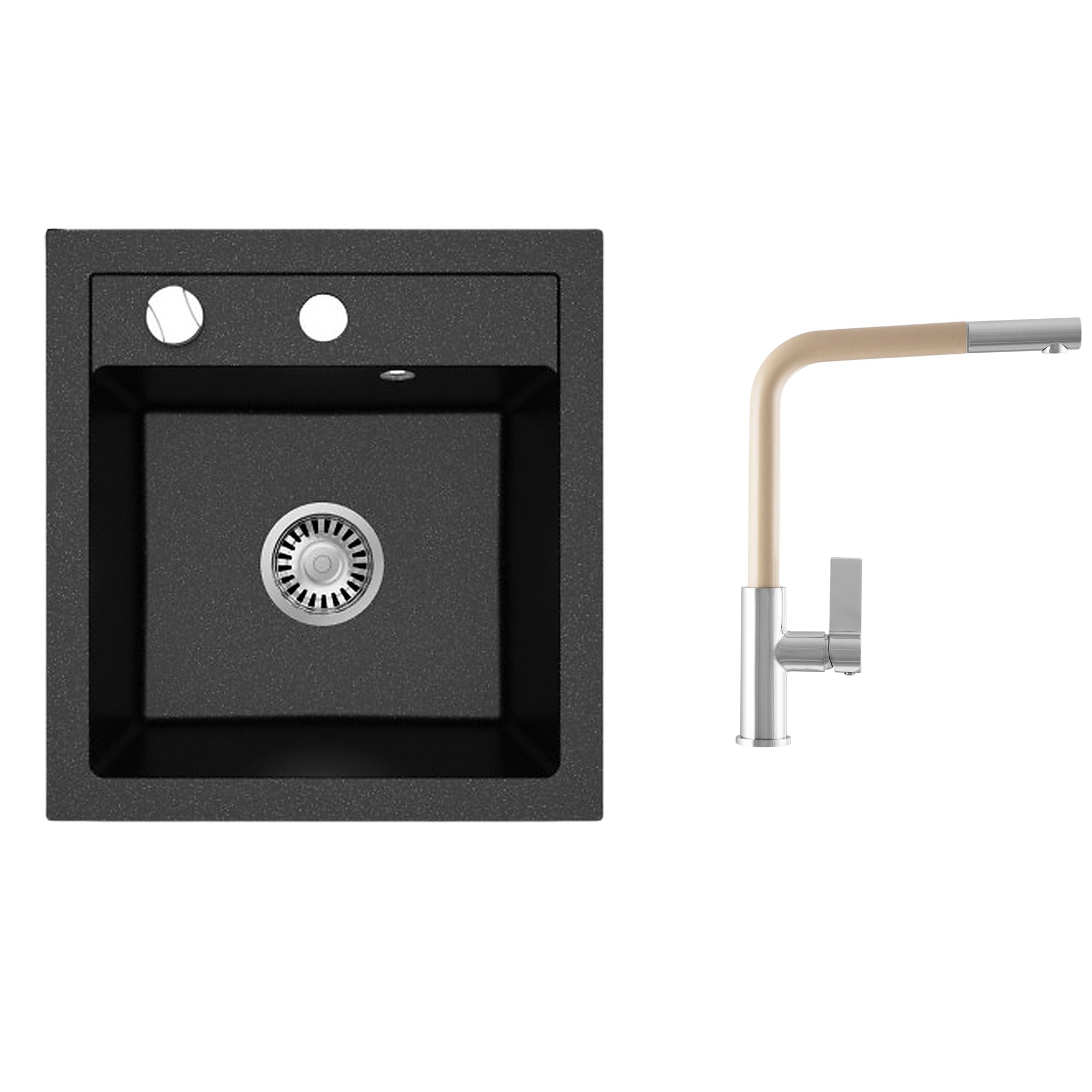 Faizee Home Granitspüle Milano 52 × 49 cm mit wählbarer Armatur