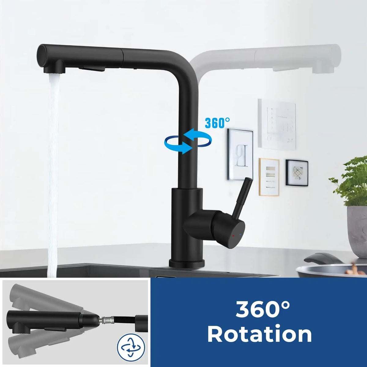 SIDE Küchenarmatur ausziehbar – 360° drehbare Messingarmatur mit Keramikkopf