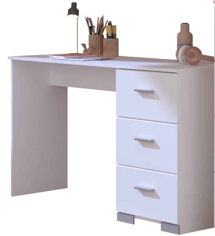 Parisot Sleep 44 Jugendzimmer Set 5-teilig – Stauraumbett 90x200, Schreibtisch mit 3 Schubladen & Kommode mit 4 Schubladen – Weiß