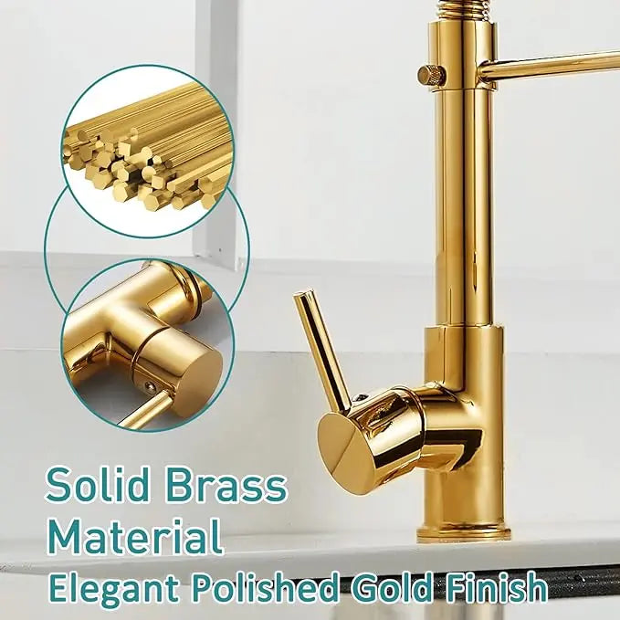 Spiral Küchenarmatur Schwarz, Gold oder Silber – Profi-Armatur mit Ausziehbrause, 360° Drehung & Messingkörper