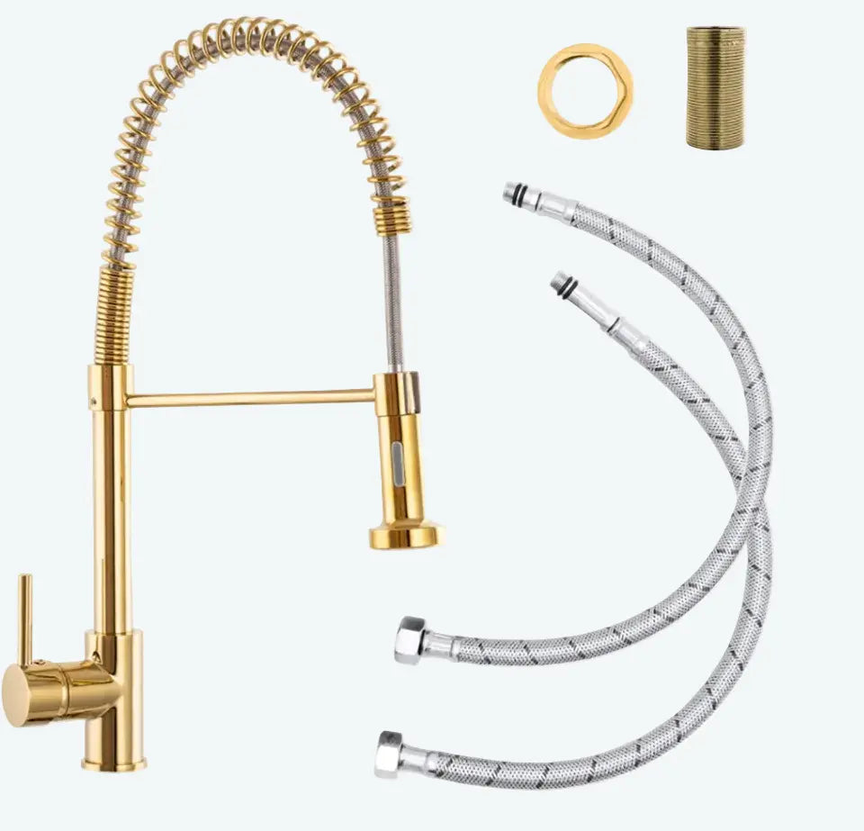 Spiral Küchenarmatur Schwarz, Gold oder Silber – Profi-Armatur mit Ausziehbrause, 360° Drehung & Messingkörper