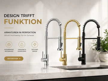 Spiral Küchenarmatur Schwarz, Gold oder Silber – Profi-Armatur mit Ausziehbrause, 360° Drehung & Messingkörper