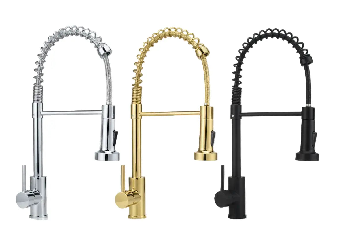 Spiral Küchenarmatur Schwarz, Gold oder Silber – Profi-Armatur mit Ausziehbrause, 360° Drehung & Messingkörper