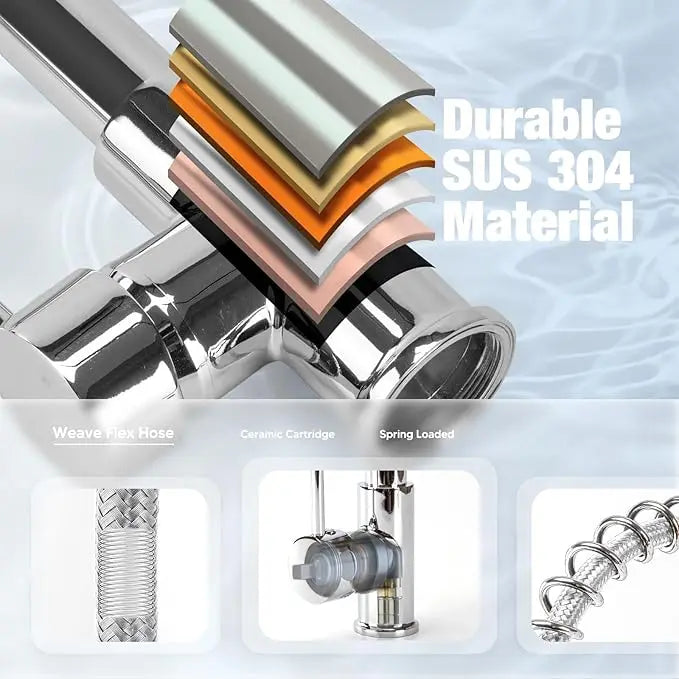 Spiral Küchenarmatur Schwarz, Gold oder Silber – Profi-Armatur mit Ausziehbrause, 360° Drehung & Messingkörper