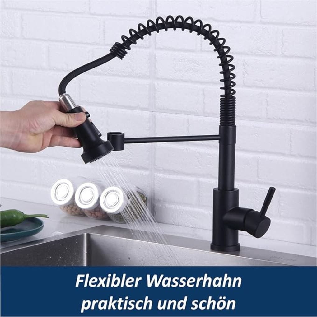 Faizee Home Future Serie Edelstahlspüle Schwarz mit Spülkorb, Seifenspender & Armaturenauswahl