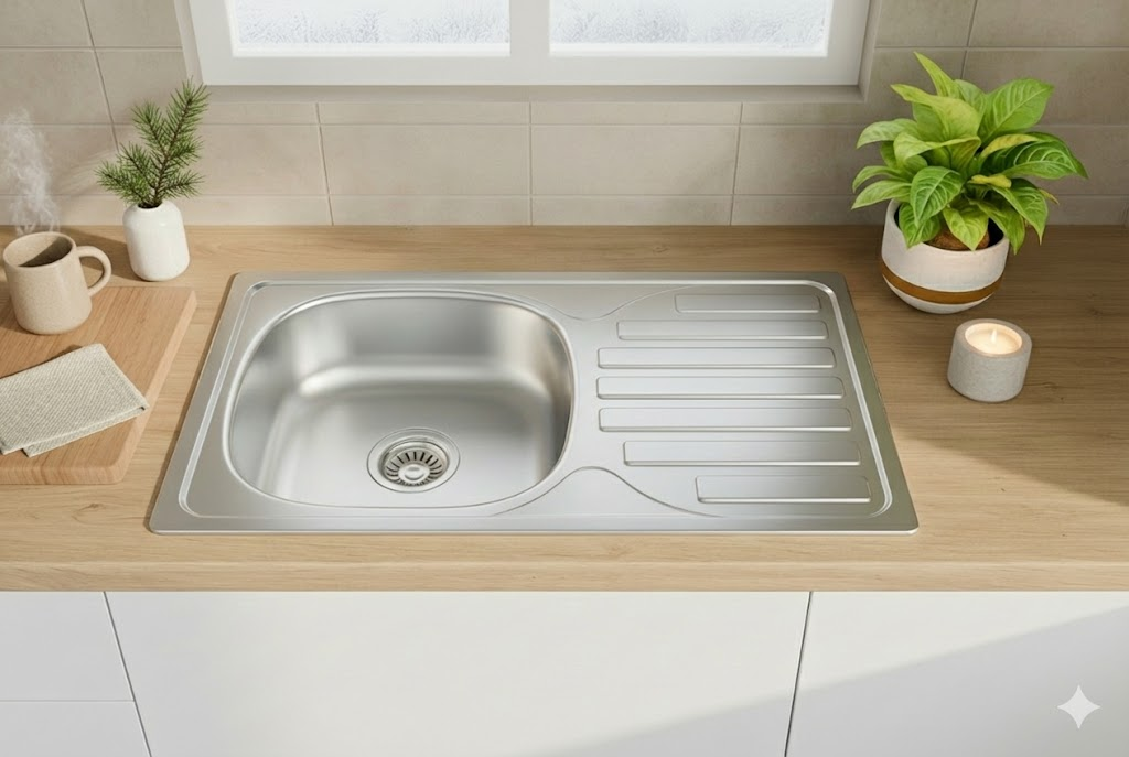 Faizee Home Edelstahl-Einbauspüle 76 × 43,5 cm – Mit Abtropffläche, Siphon & Spülmaschinenanschluss