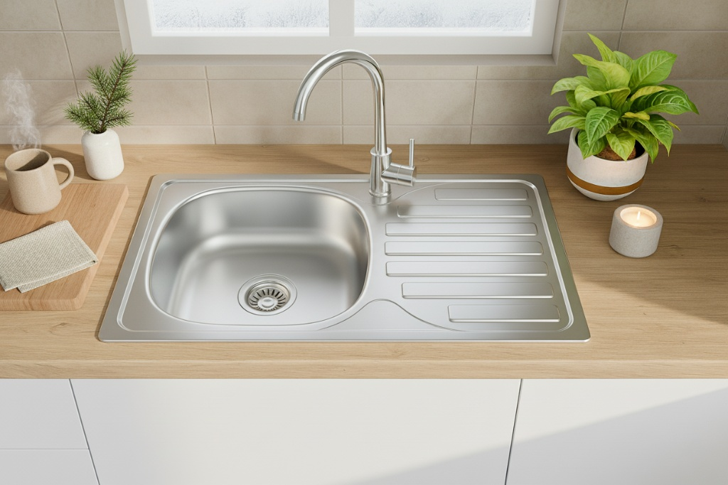 Faizee Home Edelstahl-Einbauspüle 76 × 43,5 cm – Mit Abtropffläche, Siphon & Spülmaschinenanschluss