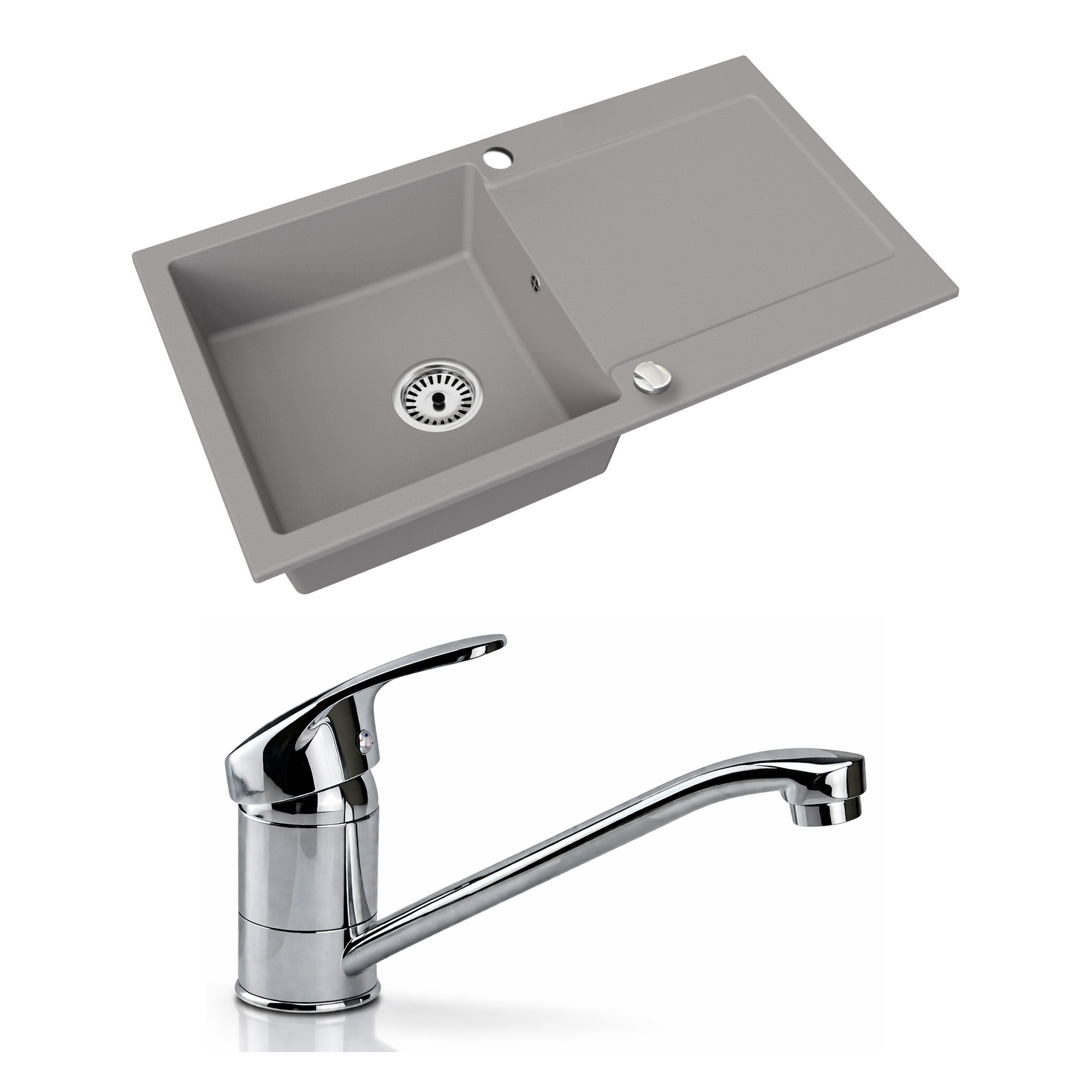 Granitspüle Element mit Abtropffläche – Einbauspüle beidseitig montierbar, inkl. Siphon Mit Armatur