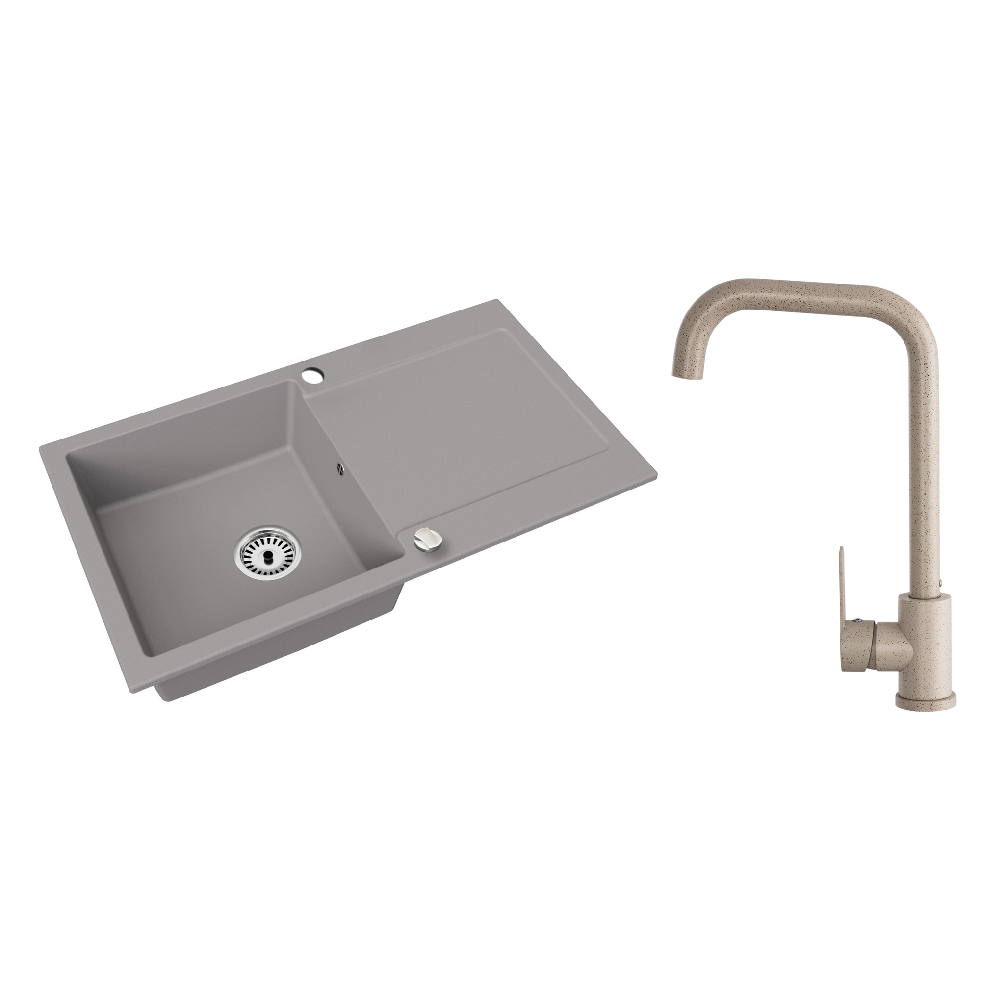 Granitspüle Element mit Abtropffläche – Einbauspüle beidseitig montierbar, inkl. Siphon Mit Armatur