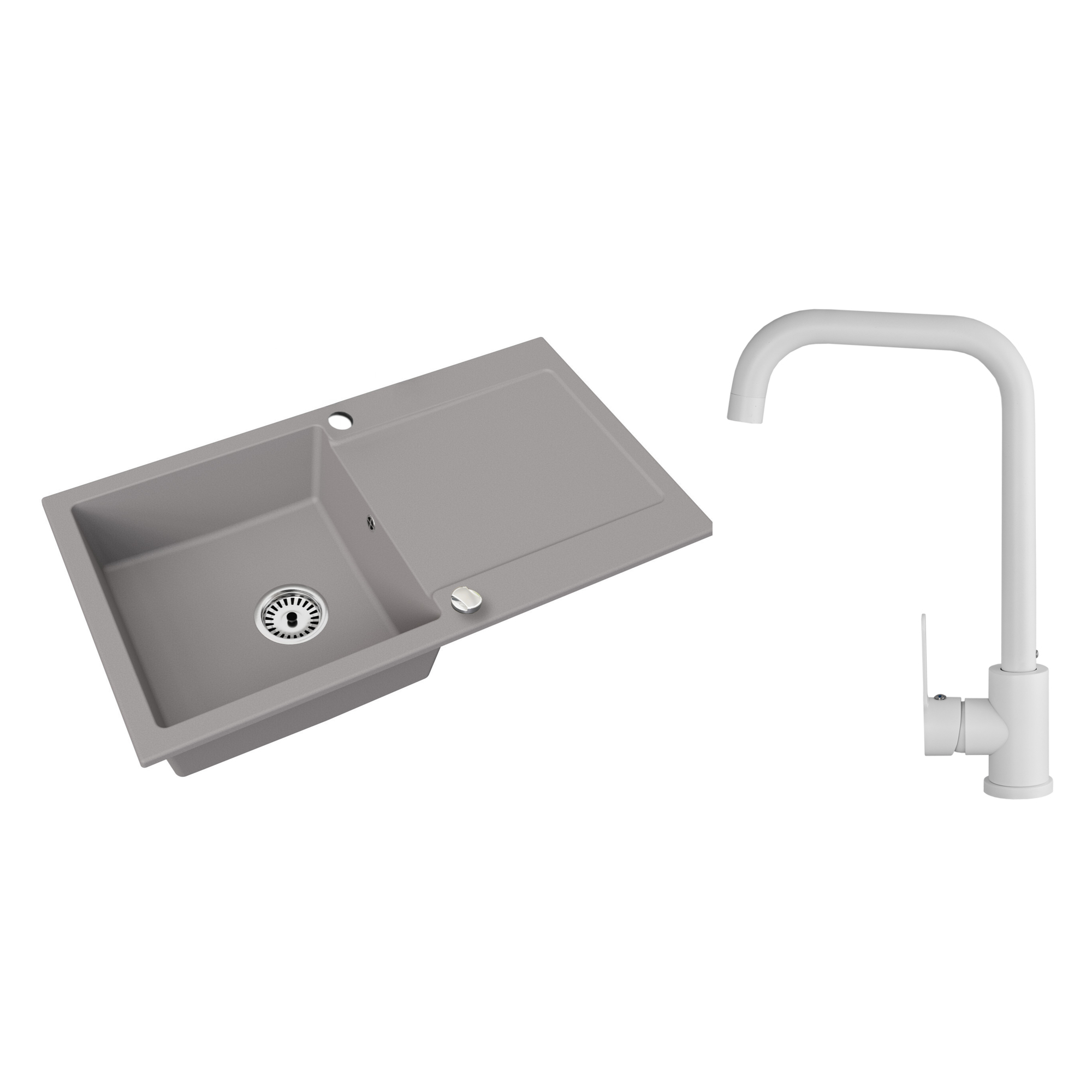 Granitspüle Element mit Abtropffläche – Einbauspüle beidseitig montierbar, inkl. Siphon Mit Armatur