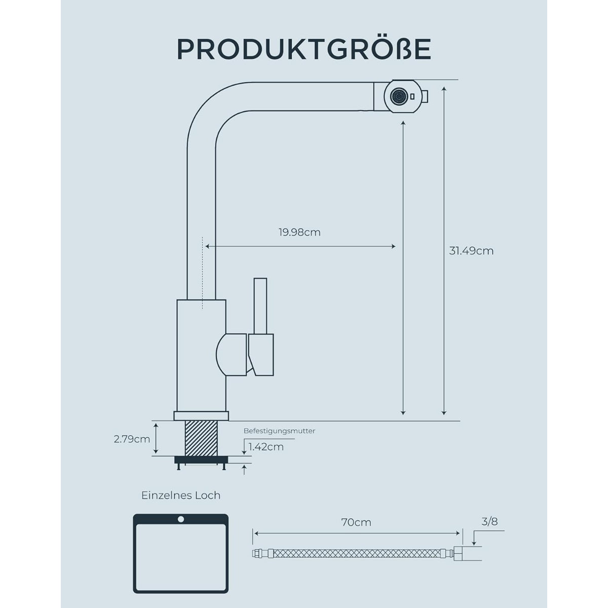 Granitspüle 100x50 cm – 1,5 Becken mit Abtropffläche beidseitig montierbar, inkl. Armatur & Siphon-Set
