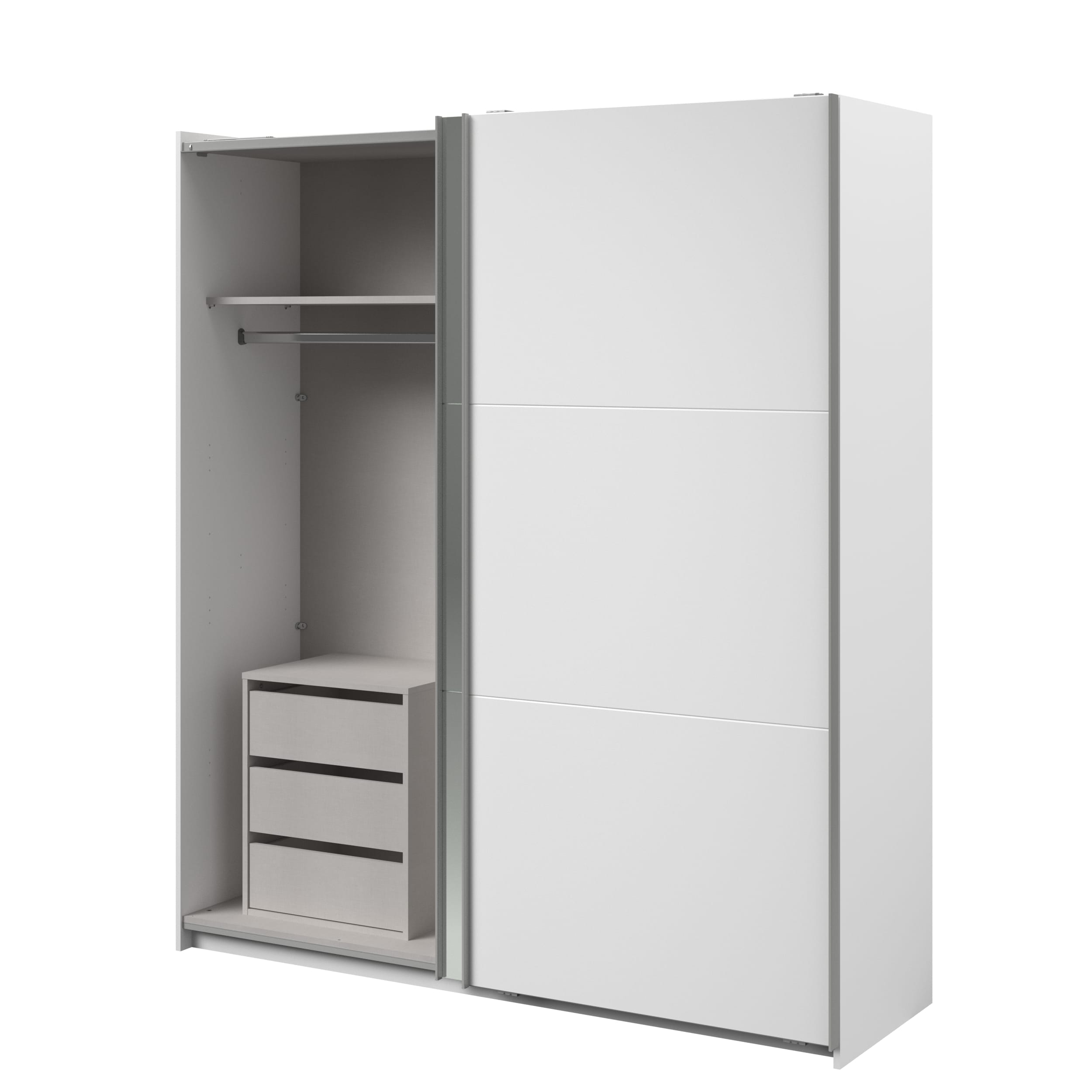 Parisot Swing 14 Kleiderschrank mit Spiegeltür links, Schiebetüren, Soft-Close & 3 Schubkästen – Weiß, 178 cm