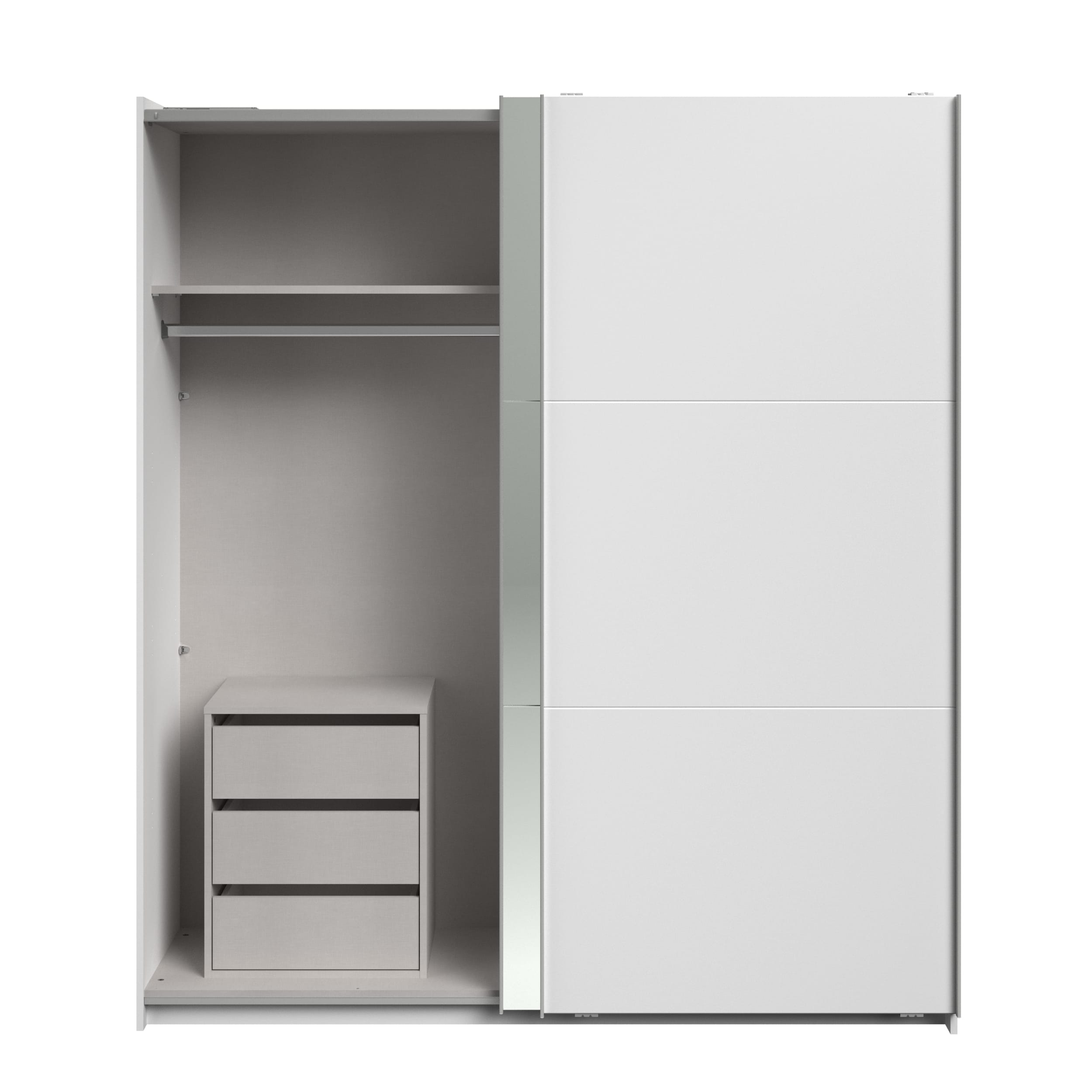Parisot Swing 14 Kleiderschrank mit Spiegeltür links, Schiebetüren, Soft-Close & 3 Schubkästen – Weiß, 178 cm