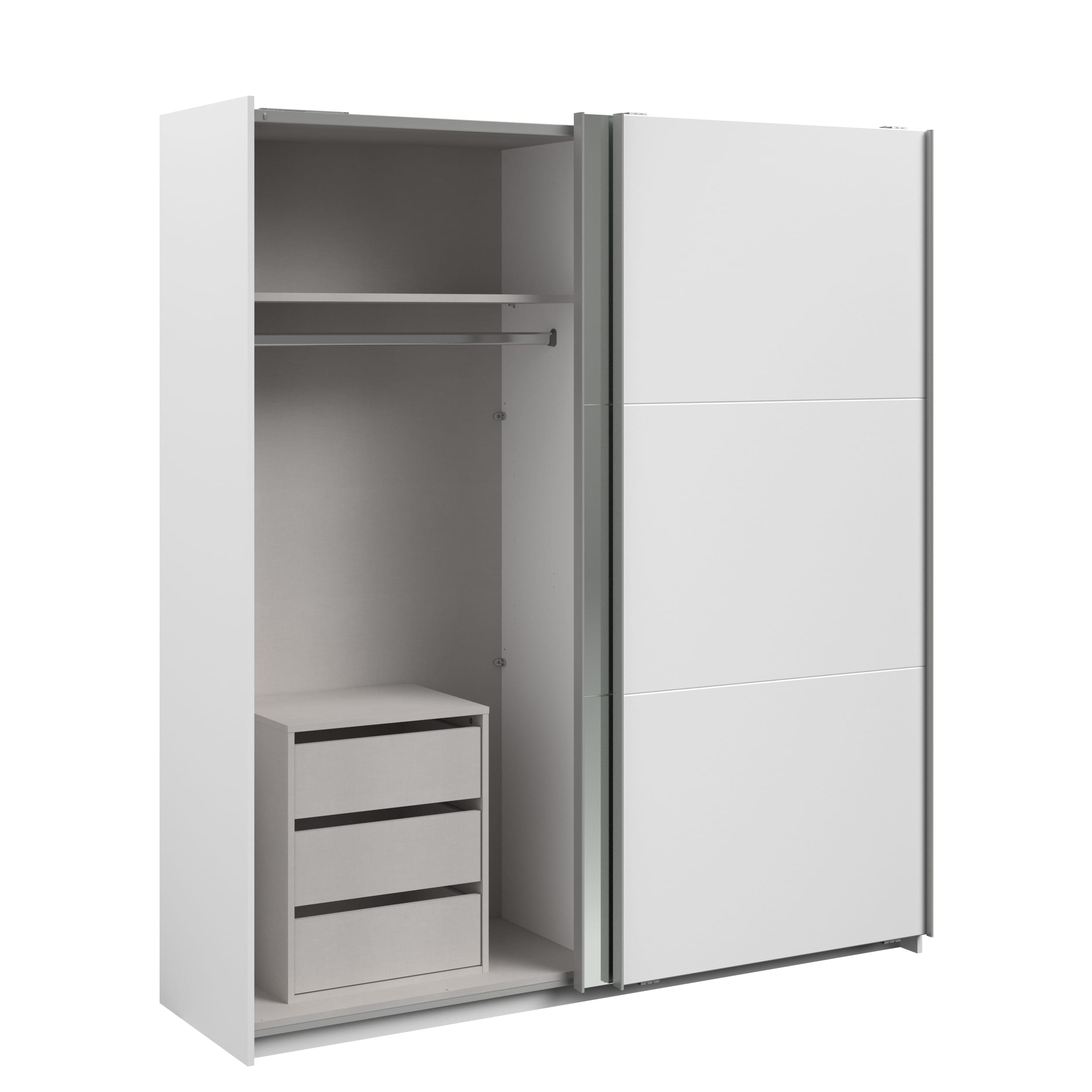 Parisot Swing 14 Kleiderschrank mit Spiegeltür links, Schiebetüren, Soft-Close & 3 Schubkästen – Weiß, 178 cm