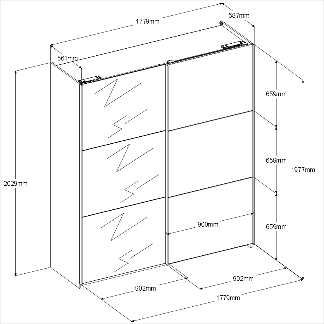 Parisot Swing 18 Kleiderschrank Eiche mit Spiegeltür links, Schiebetüren, Soft-Close & 3 Schubkästen – 178 cm