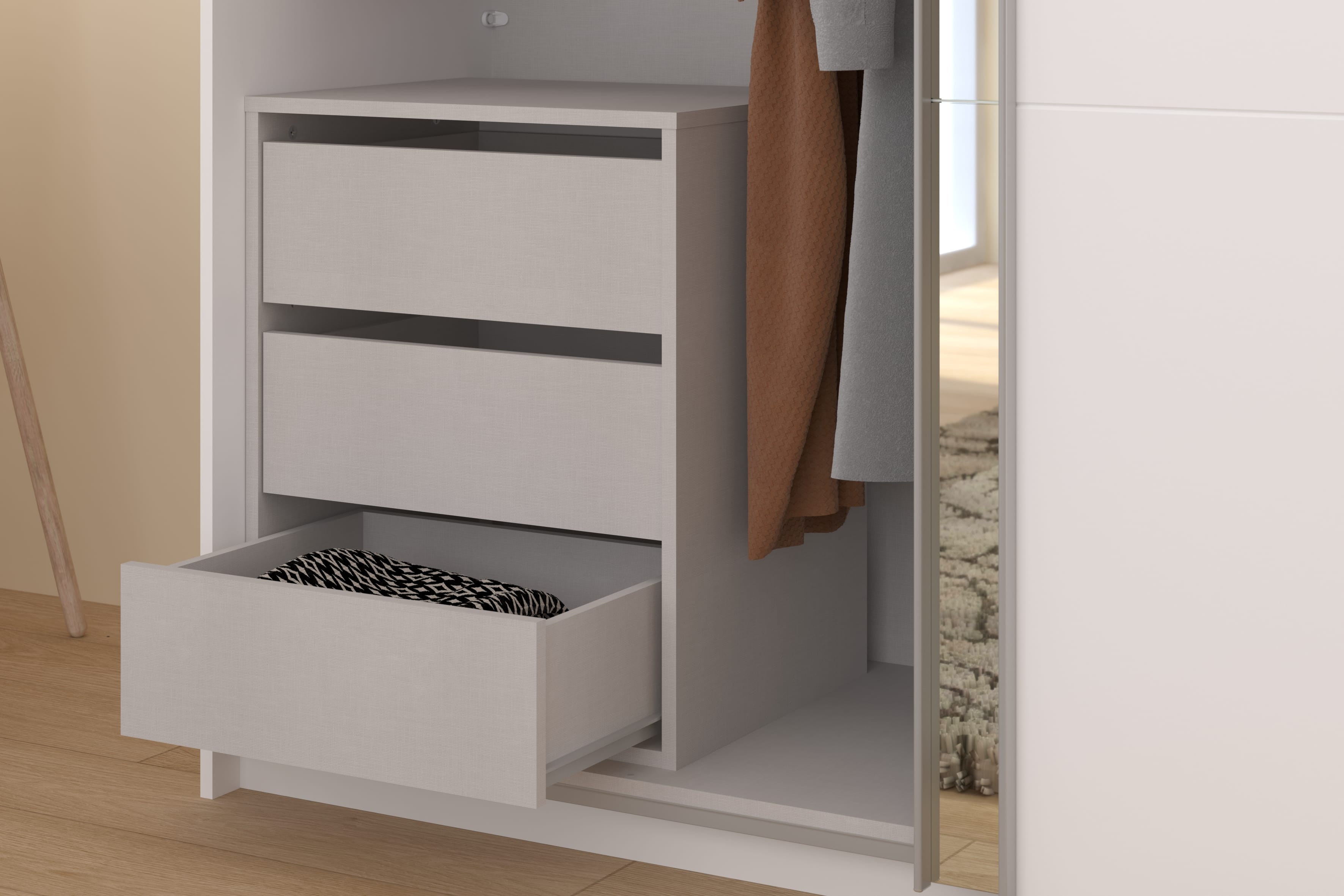 Parisot Swing 18 Kleiderschrank Eiche mit Spiegeltür links, Schiebetüren, Soft-Close & 3 Schubkästen – 178 cm