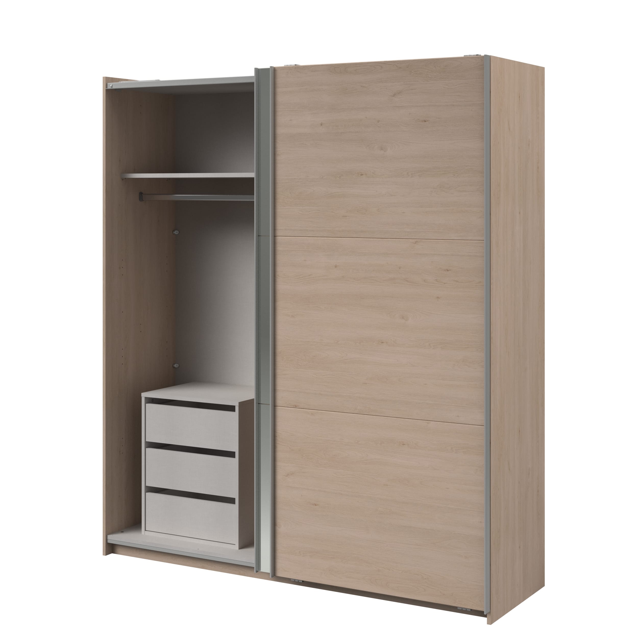Parisot Swing 18 Kleiderschrank Eiche mit Spiegeltür links, Schiebetüren, Soft-Close & 3 Schubkästen – 178 cm
