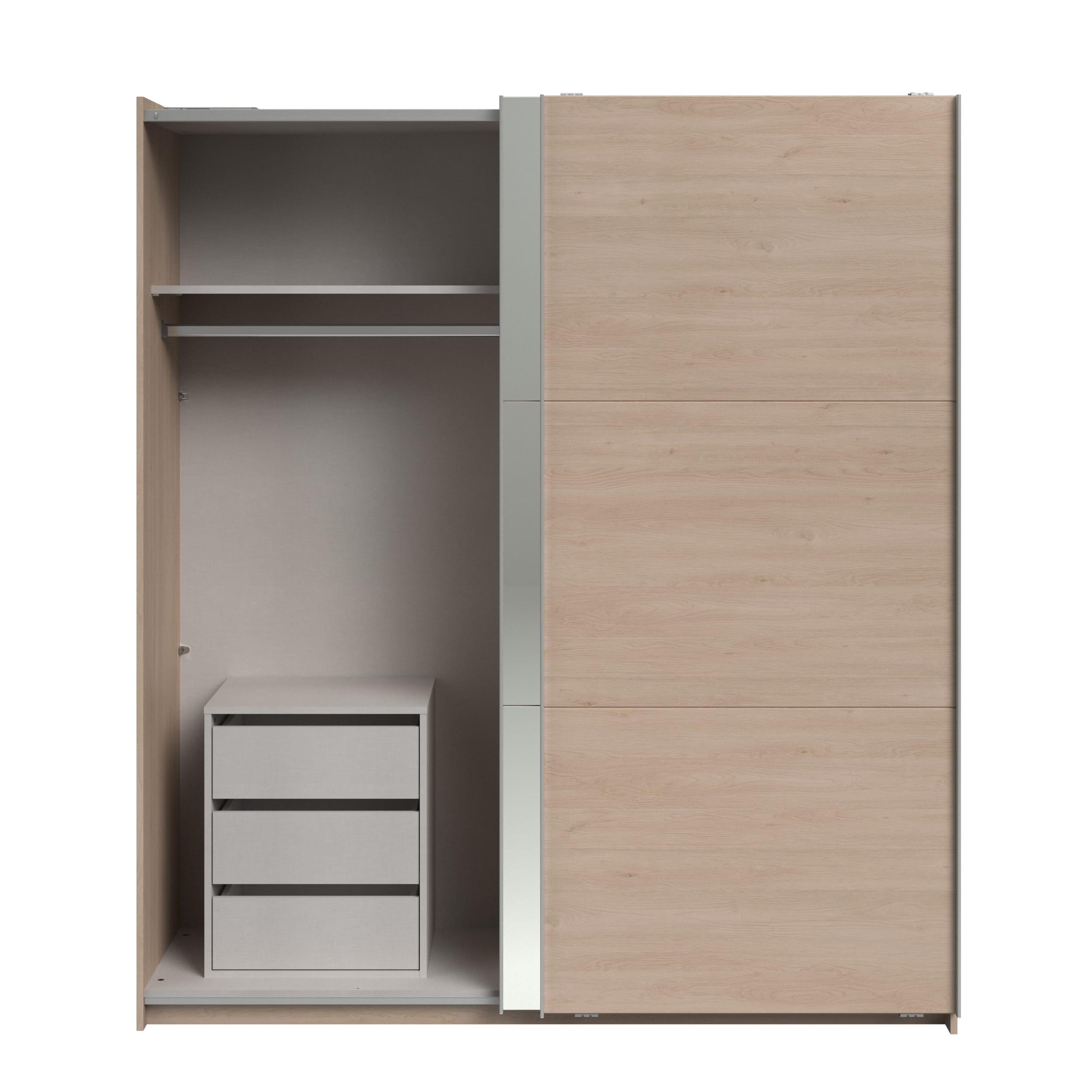 Parisot Swing 18 Kleiderschrank Eiche mit Spiegeltür links, Schiebetüren, Soft-Close & 3 Schubkästen – 178 cm