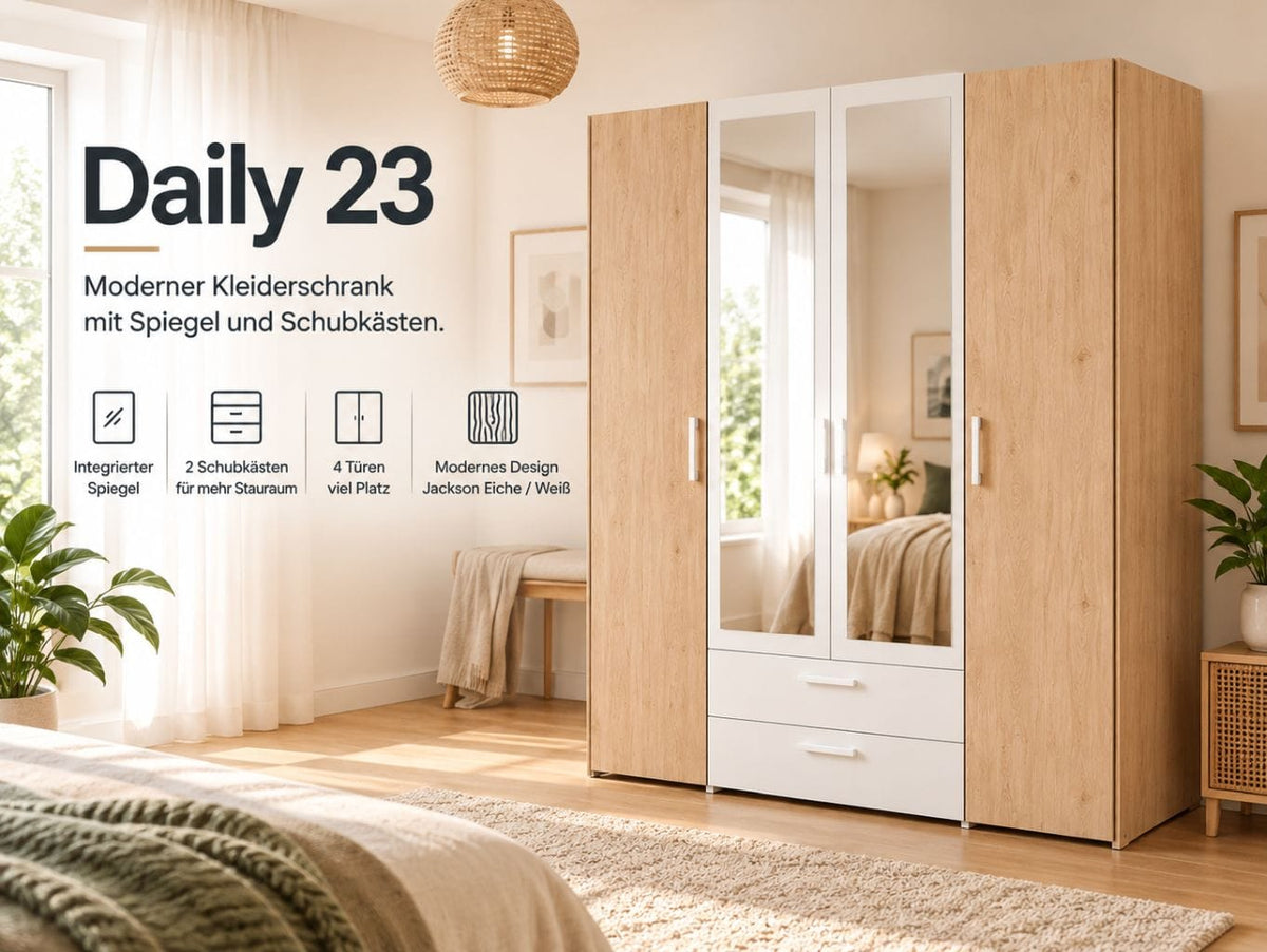 Parisot Daily 23 Kleiderschrank 4-türig mit Spiegel & Schubkästen