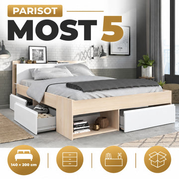 Parisot Most 5 Bett 140x200 cm mit Stauraum, Kopfteil & Schubladen