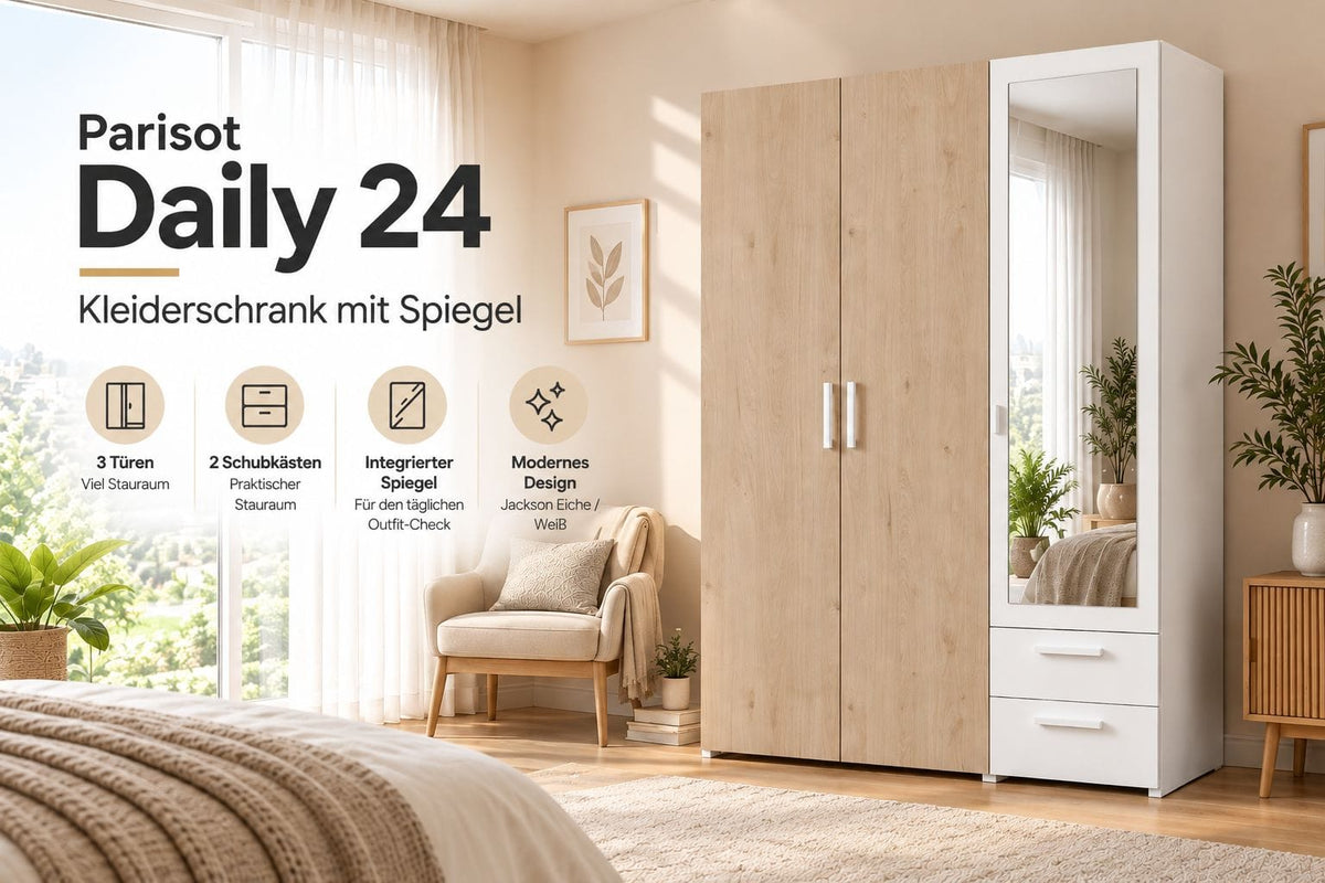 Parisot Daily 24 Kleiderschrank mit Spiegel, 3-türig