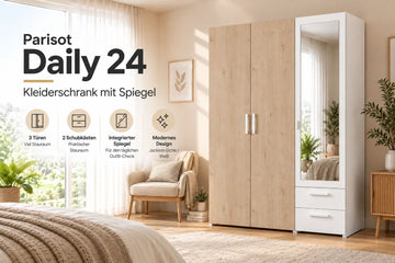 Parisot Daily 24 Kleiderschrank mit Spiegel, 3-türig