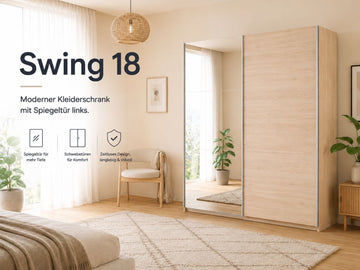 Swing 18 Schiebetürenschrank 178 cm Eiche mit Spiegel & Schubkästen