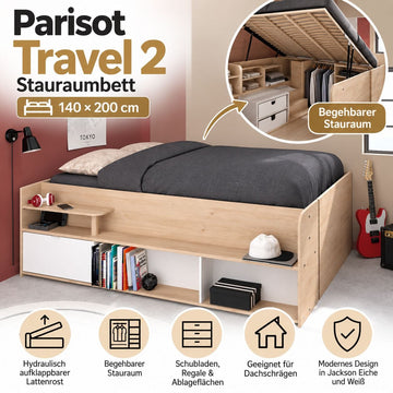 Parisot Travel 2 Stauraumbett 140x200 cm mit begehbarem Stauraum