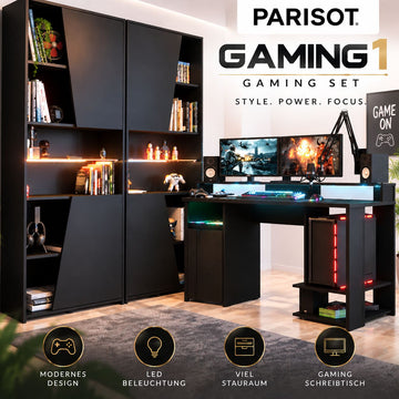 Parisot Gaming 1 Jugendzimmer-Set – modernes Gaming-Zimmer mit LED-Beleuchtung und viel Stauraum