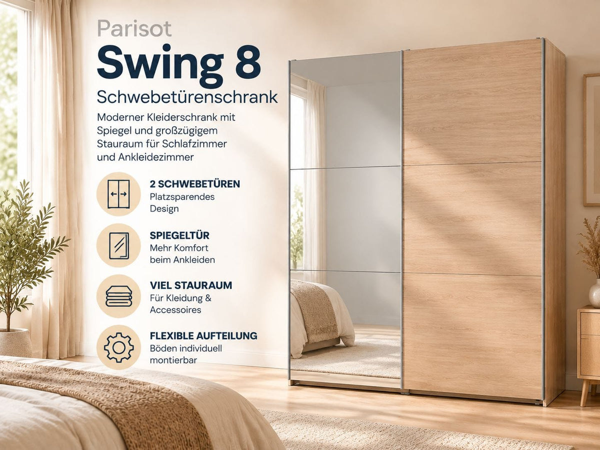 Parisot Swing 8 Kleiderschrank 178 cm Eiche Jackson mit Spiegel