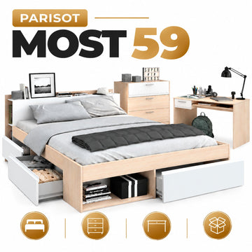 Parisot Most 59 Jugendzimmer Set 140x200 cm Bett Schreibtisch Kommode