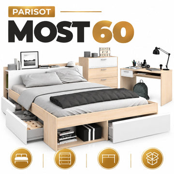 Parisot Most 60 Jugendzimmer Set 160x200 cm Bett Schreibtisch Kommode