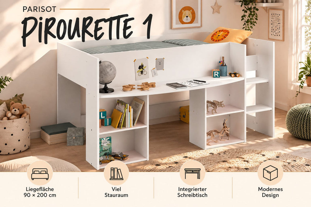 Parisot Pirouette 1 Hochbett mit Schreibtisch 90x200 cm