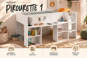 Parisot Pirouette 1 Hochbett mit Schreibtisch 90x200 cm