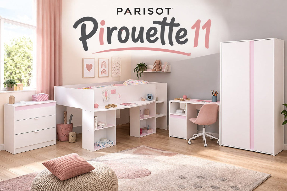 Parisot Pirouette 11 Hochbett Weiß/Grau oder Rosa 90x200 cm