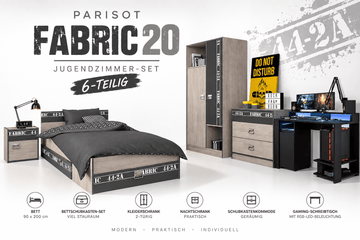 Parisot Fabric 20 Jugendzimmer-Set – modernes Komplettzimmer mit LED-Gaming-Schreibtisch
