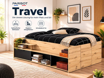 Parisot Travel Stauraumbett mit hydraulischem Bettkasten Eiche
