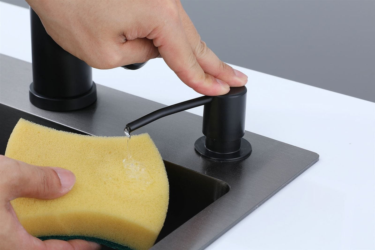 Faizee Home Future Serie Edelstahlspüle Schwarz mit Spülkorb, Seifenspender & Armaturenauswahl