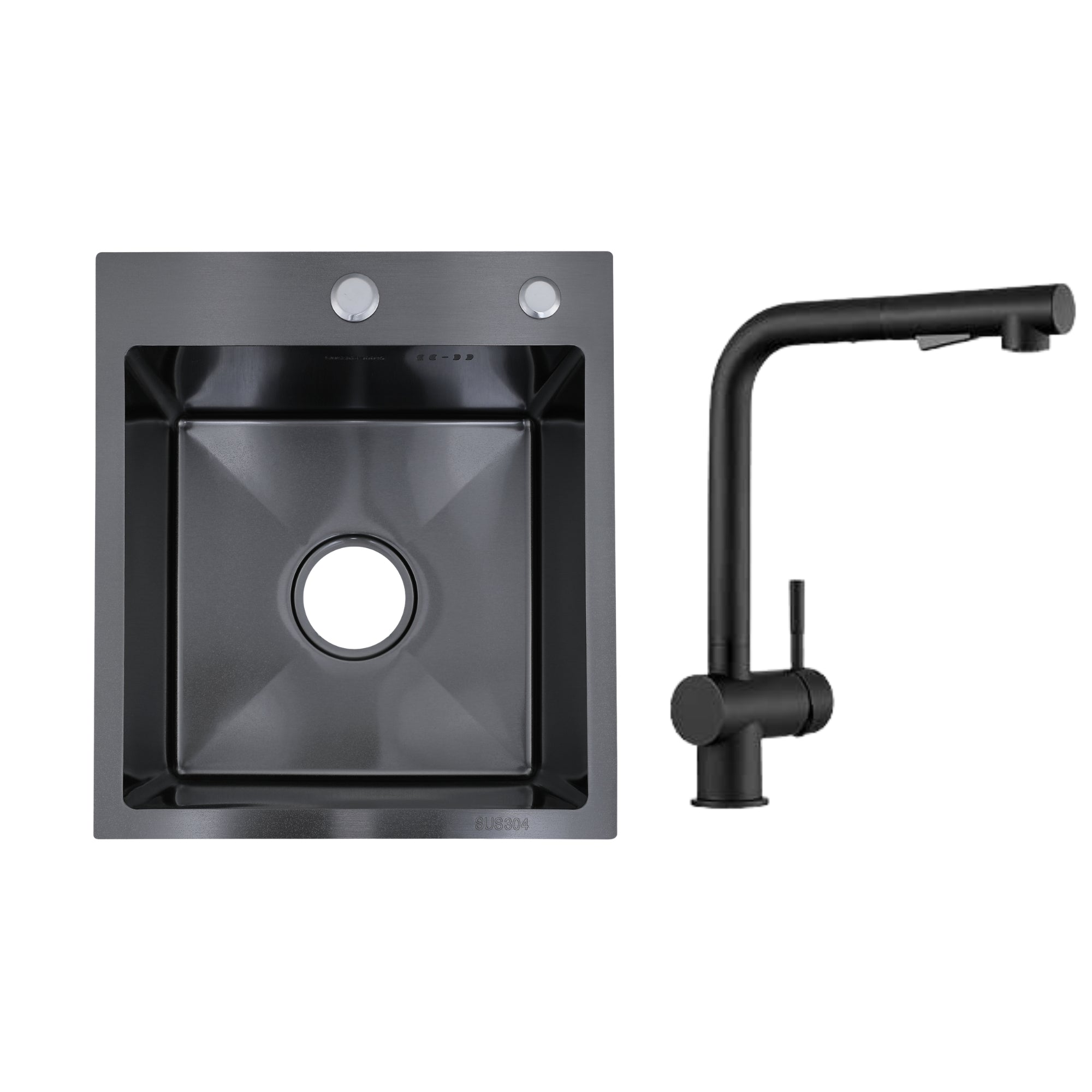Faizee Home Edelstahlspüle Schwarz SUS304 mit Armatur Auswahl
