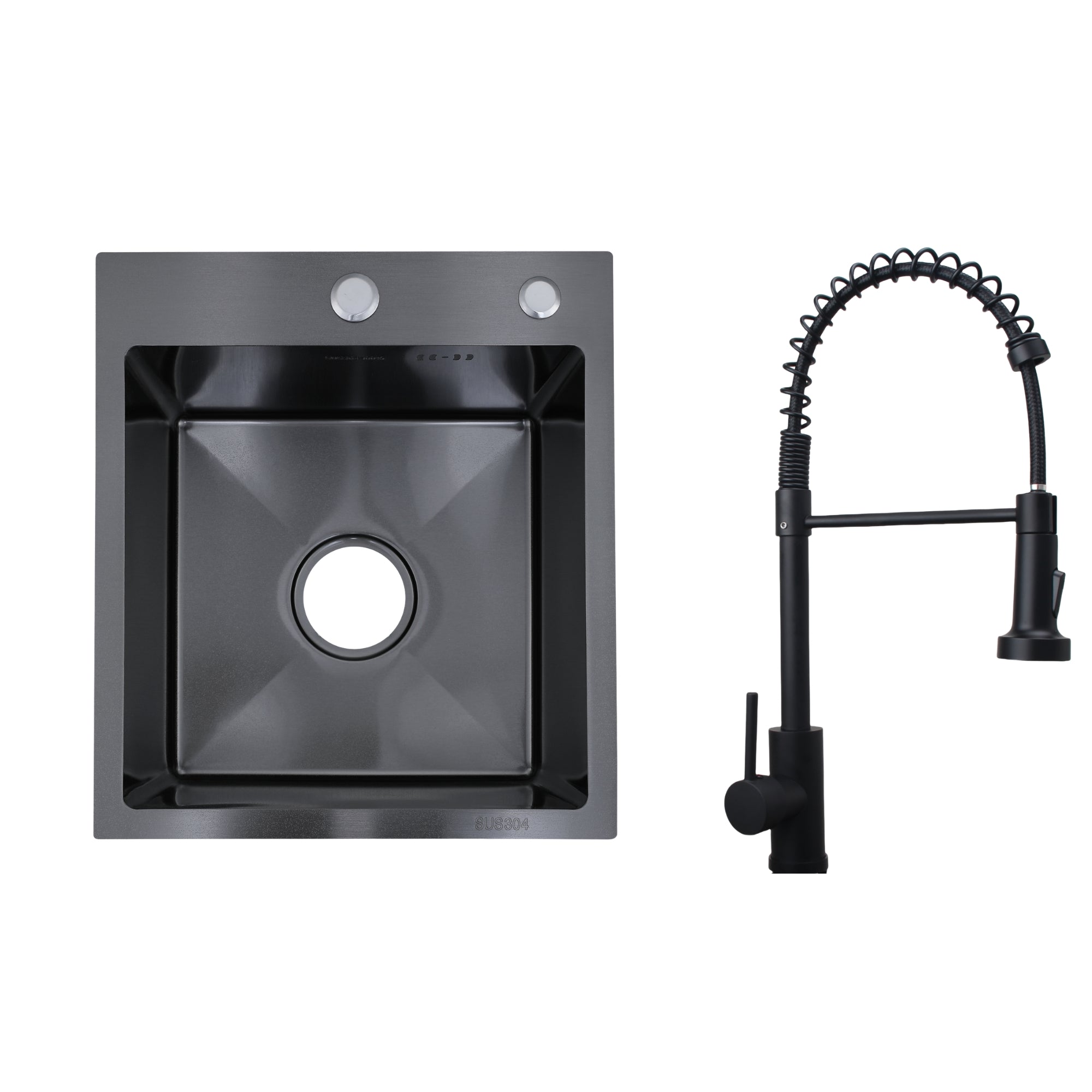 Faizee Home Edelstahlspüle Schwarz SUS304 mit Armatur Auswahl