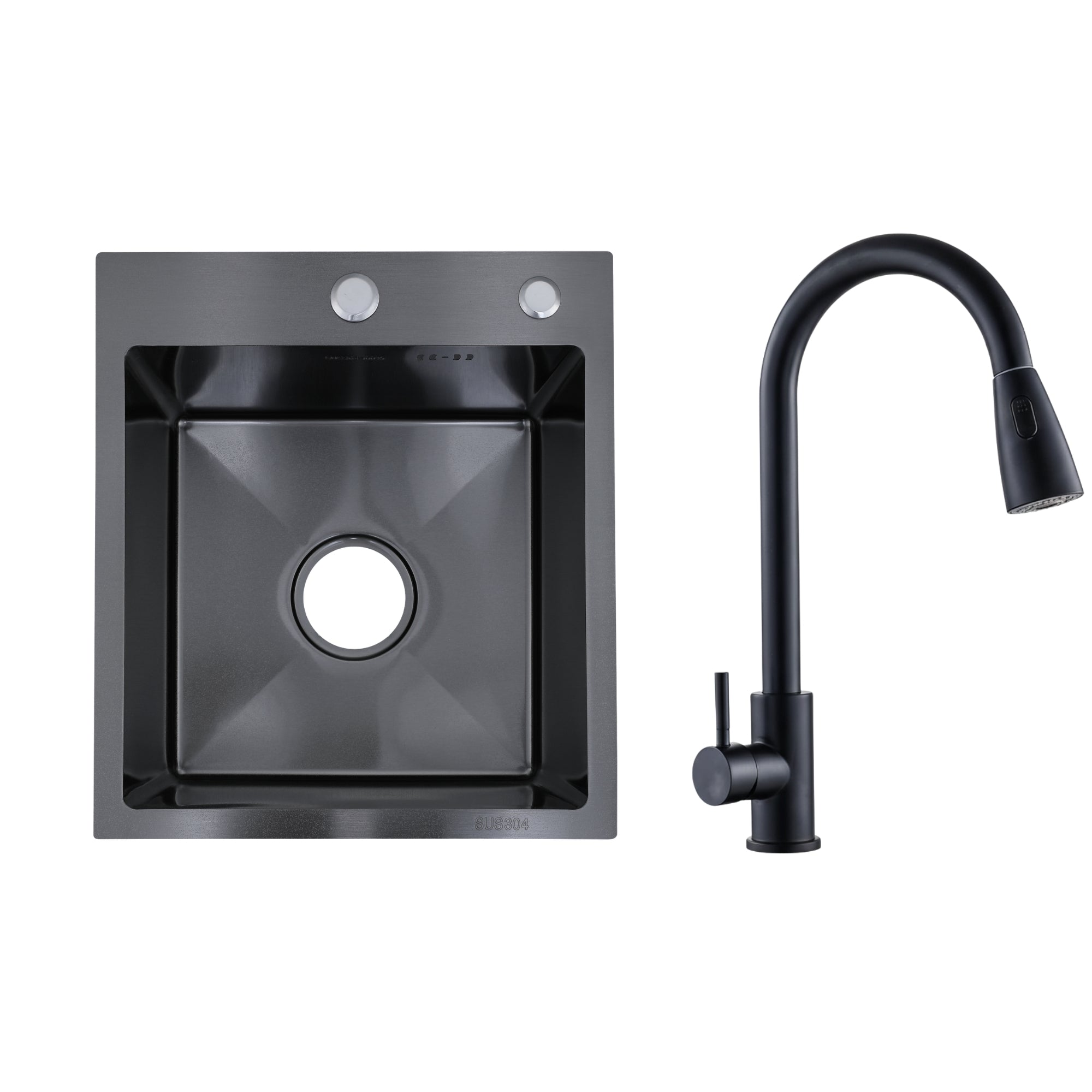 Faizee Home Edelstahlspüle Schwarz SUS304 mit Armatur Auswahl