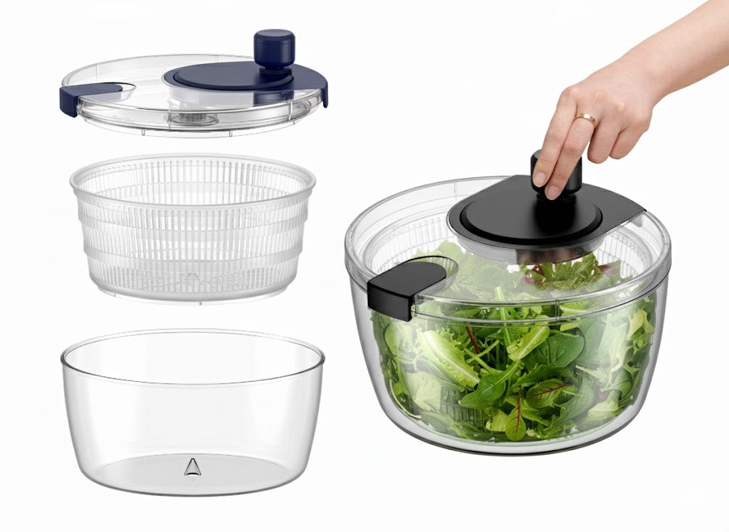 Faizee Home FreshFlow Salatschleuder – Manuell mit Drehknauf – Rutschfest & Spülmaschinengeeignet