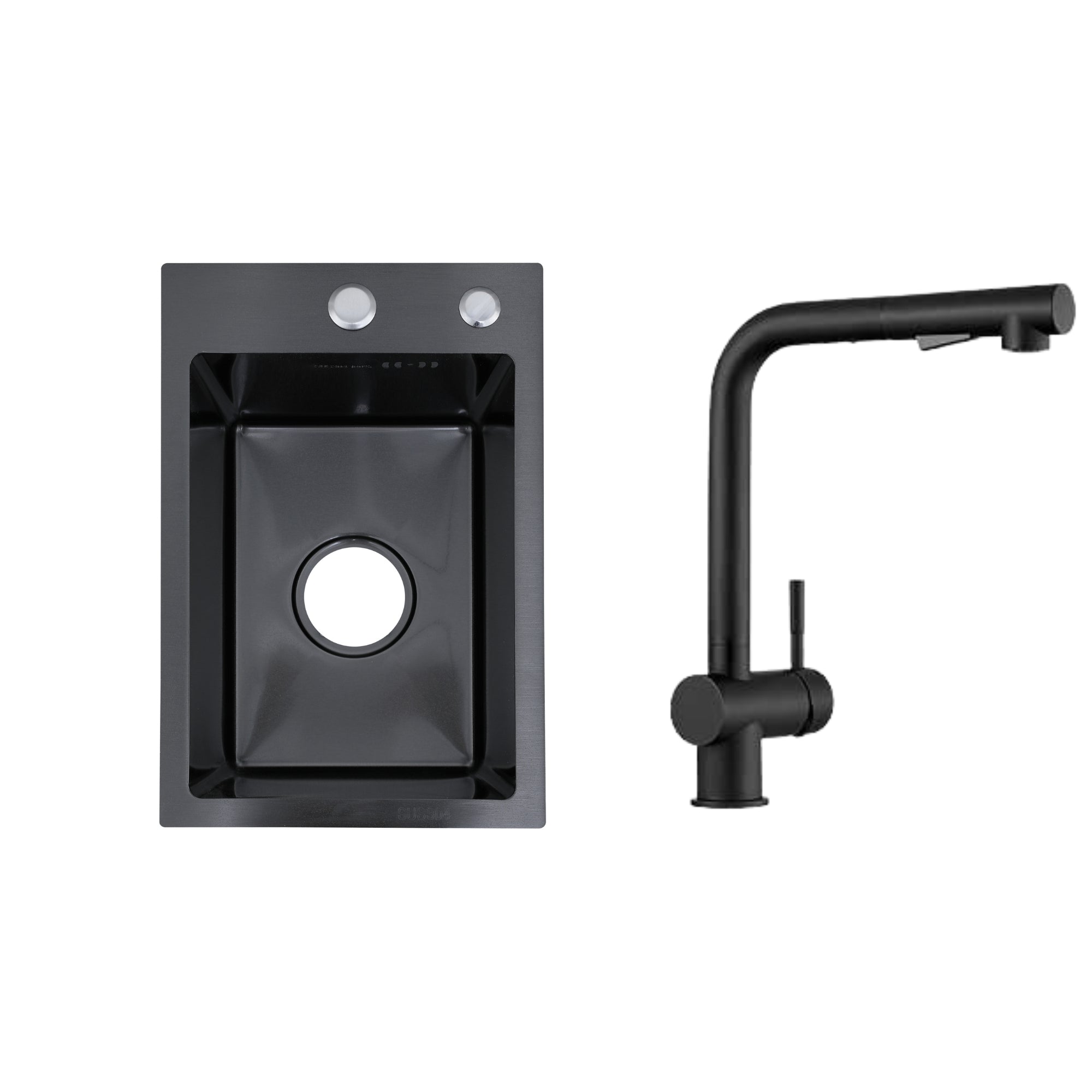 Faizee Home Edelstahlspüle Schwarz SUS304 mit Armatur Auswahl